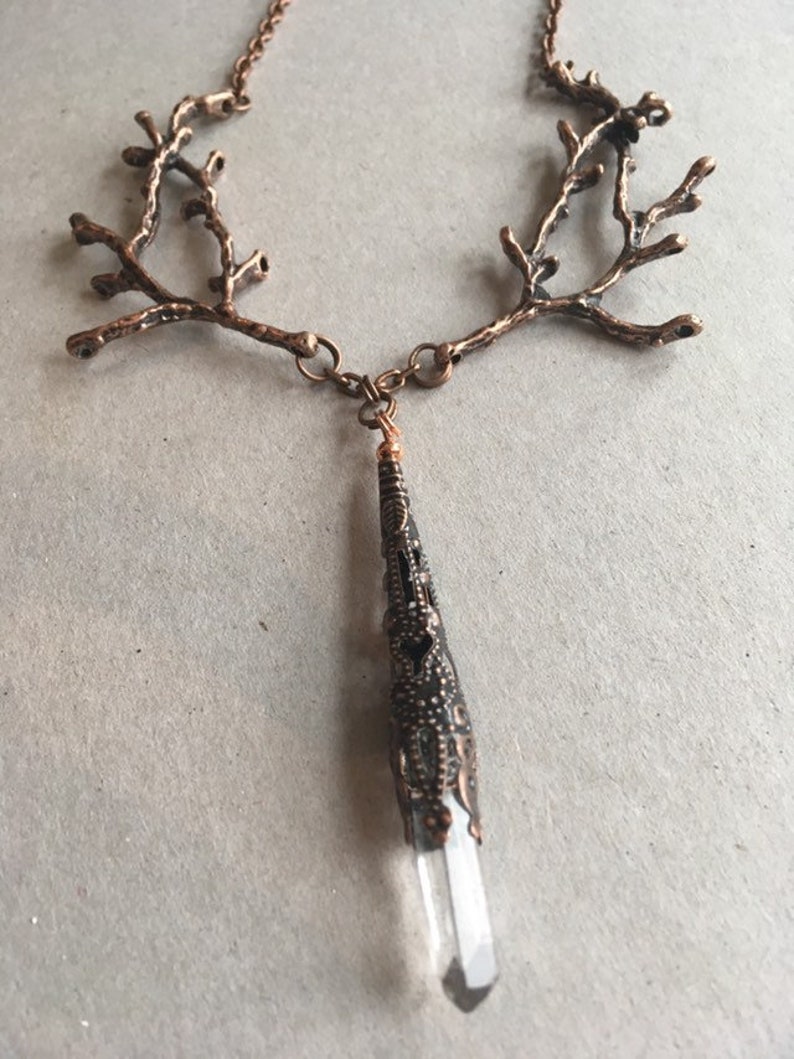 Single Branch Crystal Quartz Necklace Drop Woodland image 4