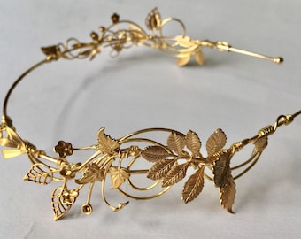 The TITANIA Edwardian Gold Leaf Crown – Bohemian Bridal Tiara Headband
