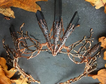 The DUSK VENUS Crown - Black Crystal Crown Tiara - Magical Headpiece. Gothic Alternative Bride, Festival, Game of Thrones!