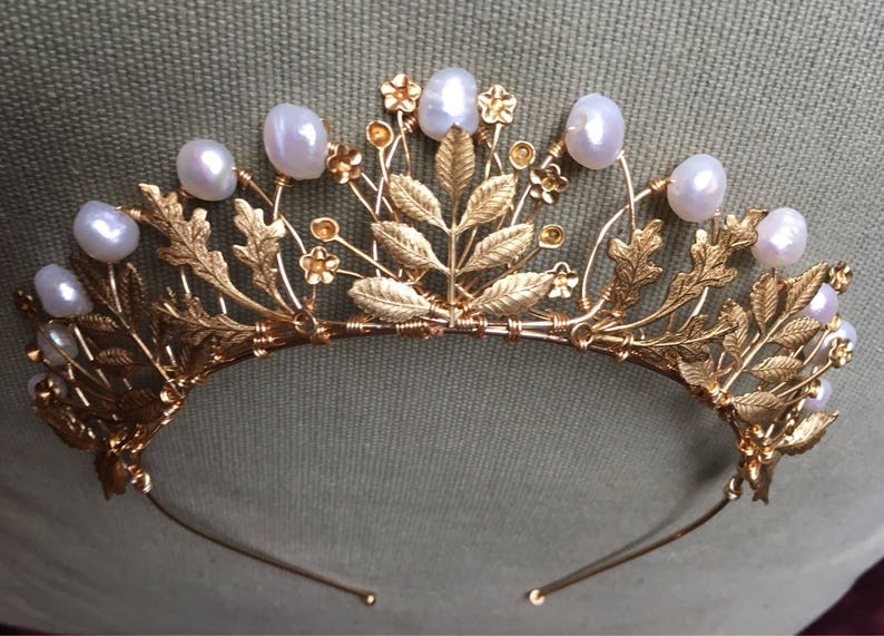 The AGATHA Crown, queen, tudor, renaissance, pearl, leaf, leaves, pearls, princess, tiara, prom, festival, game of thrones, gold, floral image 3