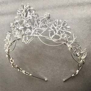 The VEDA Crown Rose Gold Organic Flower Leaf Tiara, Delicate Dainty Floral Leaves Prom Festival Bride Bridesmaid Pink image 8