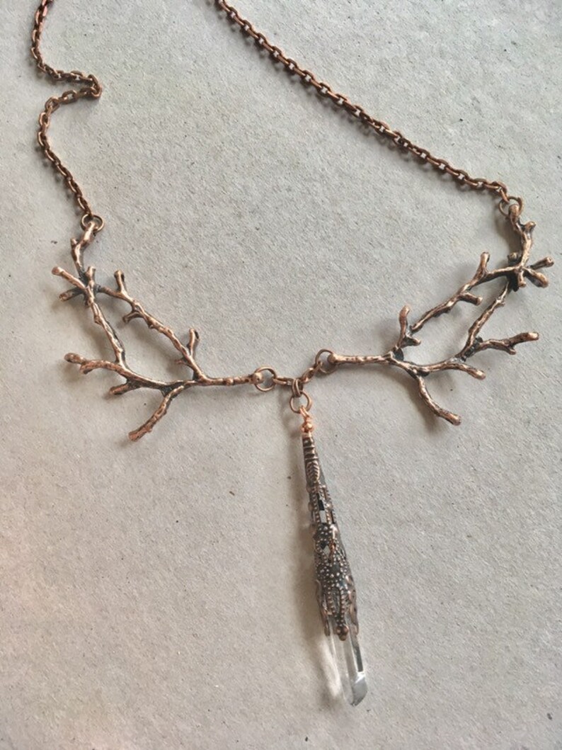 Single Branch Crystal Quartz Necklace Drop Woodland image 2