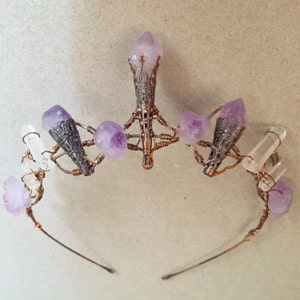 The ARIADNE Crown - Amethyst Crystal Crown - Magical Unique Crown Tiara. Quartz Prom Christmas Cosplay Bridal Bridesmaid