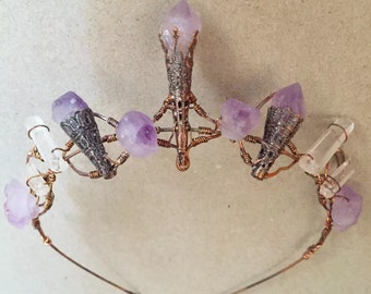 The ARIADNE Crown - Amethyst Crystal Crown - Magical Unique Crown Tiara. Quartz Prom Christmas Cosplay Bridal Bridesmaid