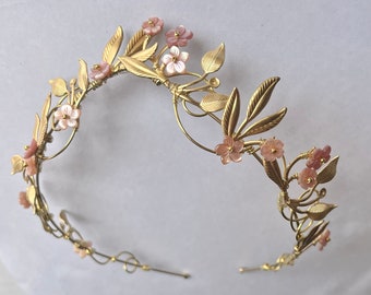 The OSTARA Elven Leaf Tiara Crown - Shell Flowers, Leaves, Organic, Timeless, Vintage, Bridal