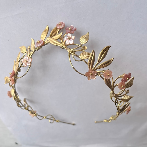 The OSTARA Elven Leaf Tiara Crown - Shell Flowers, Leaves, Organic, Timeless, Vintage, Bridal