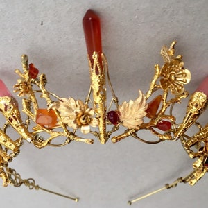 The AUBREY fire stone and flowers Crystal crown tiara. Blood Amber, Citrine, Garnet and Quartz. Vintage, Woodland, Bride, Game of Thrones image 6