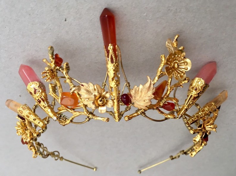 The AUBREY fire stone and flowers Crystal crown tiara. Blood Amber, Citrine, Garnet and Quartz. Vintage, Woodland, Bride, Game of Thrones image 6