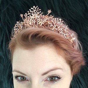 The VEDA Crown - Rose Gold Organic Flower Leaf Tiara, Delicate Dainty Floral Leaves Prom Festival Bride Bridesmaid Pink