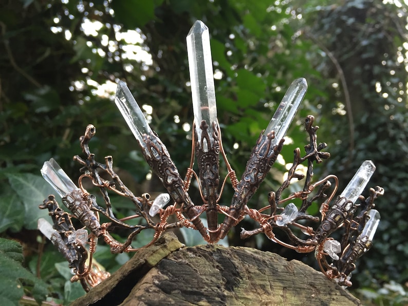 The PERSEPHONE Crown Clear Raw Crystal Quartz & Copper Branch Twig Antler Coral Crown Alternative Bride, Festival, Woodland, Fairy Witch image 7