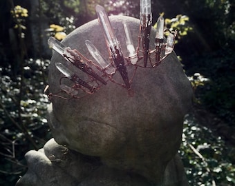 The OPHELIA Crown - Magical Natural Crystal Quartz & Copper Crown Tiara - Ethereal Alternative Wedding Bridal Headdress