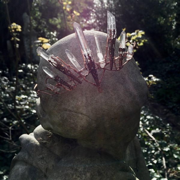 The OPHELIA Crown - Magical Natural Crystal Quartz & Copper Crown Tiara - Ethereal Alternative Wedding Bridal Headdress