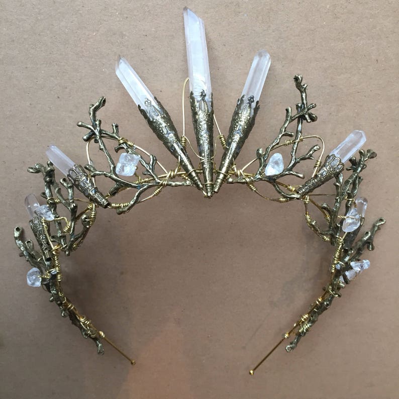 The PERSEPHONE Crown Clear Raw Crystal Quartz & Copper Branch Twig Antler Coral Crown Alternative Bride, Festival, Woodland, Fairy Witch image 9