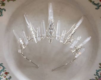 The STELLA Crown - Rock Crystal Quartz Crown Tiara - Magical Ethereal Unique Bridal Headpiece, Hair Accessory Fantasy