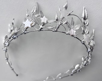 The NOVA Gold Leaf Crown Tiara Headpiece Floral Stars Celestial Shell Pearl Vine