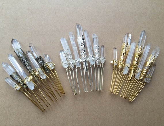 Raw Quartz Crystal Hair Comb – Healing Gemstone Hair Accessory