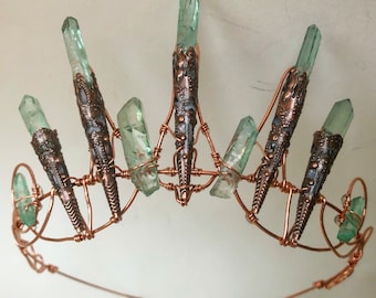 The IVY Crown - Magical GREEN Quartz Crown Tiara - Ethereal Alternative Wedding Bridal Headdress Halloween