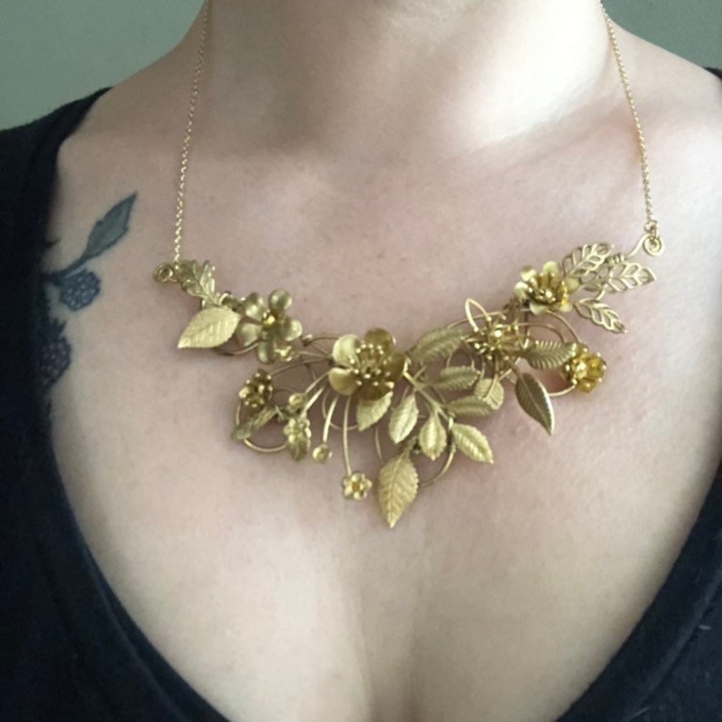 The FLORA Necklace Floral, organic, leaf, flower, vintage, natural necklace. image 2