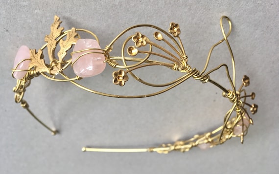 Elegant Pink Quartz Headband Crown Taiyin Raw Crystal Quartz Crown Headband Women Pink Crown  main image 4