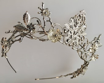 The EFFIE Crown - Woodland Vintage Flower Tiara Headband. Steampunk, Floral, Elegant, Bohemian. Bride, Bridesmaid, Prom. Flower Crown.