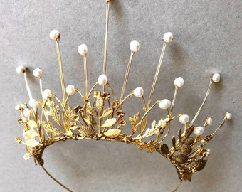 The ALICE Freshwater Pearl Leaf Halo Crown: Edwardian Tudor Style Tiara
