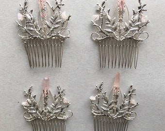 The INDIE Hair Comb Decorative Headpiece Woodland Witchy Quartz Crystal Raw Branch Leaf