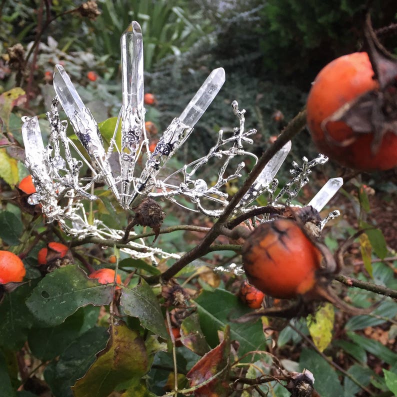 The PERSEPHONE Crown Clear Raw Crystal Quartz & Copper Branch Twig Antler Coral Crown Alternative Bride, Festival, Woodland, Fairy Witch image 1