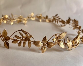 The ITA CIRCLET Gold Leaf Hair Vine Headpiece: Bridal Flower Crown headband fantasy handmade leaves flowers fantasy cosplay fae