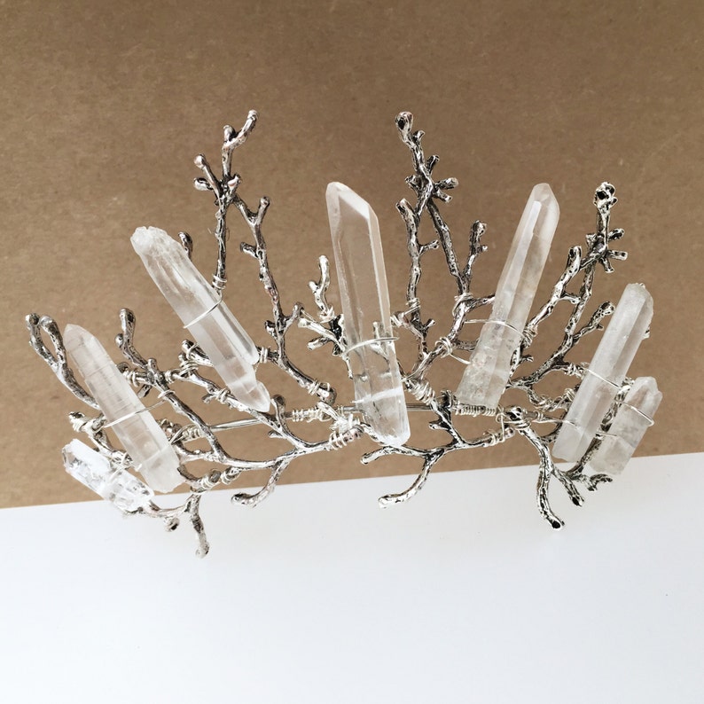 The ESME Crown Quartz Raw Crystal and Branch Twig Antler Woodland Ethereal Natural Crown. image 1