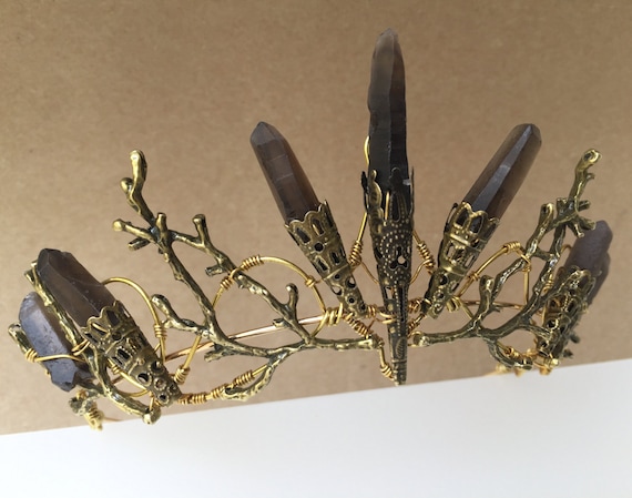 The THEODORA Crown - Smoky Quartz Raw Crystal and Aged  display picture 2