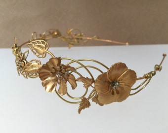 The ODETTE Crown - Edwardian Vintage Flower Tiara Headband. Steampunk, Floral, Elegant, Bohemian. Bride, Bridesmaid, Prom. Flower Crown.