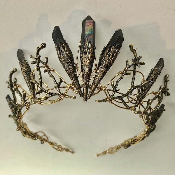 The DUSK VENUS Black Crystal Quartz Crown – Gothic Wedding Tiara Headpiece