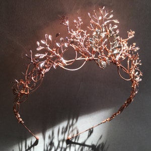 The VEDA Crown Rose Gold Organic Flower Leaf Tiara, Delicate Dainty Floral Leaves Prom Festival Bride Bridesmaid Pink image 9