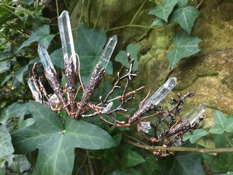 The PERSEPHONE Crown Clear Raw Crystal Quartz & Copper Branch Twig Antler Coral Crown Alternative Bride, Festival, Woodland, Fairy Witch image 10