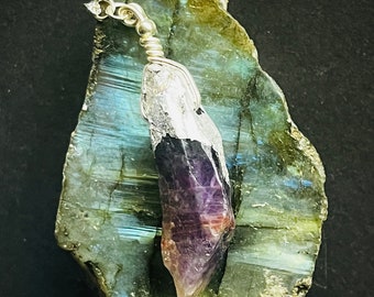 Silver Gilded Raw Amethyst Quartz Pendant Necklace, Witchy Boho Magic