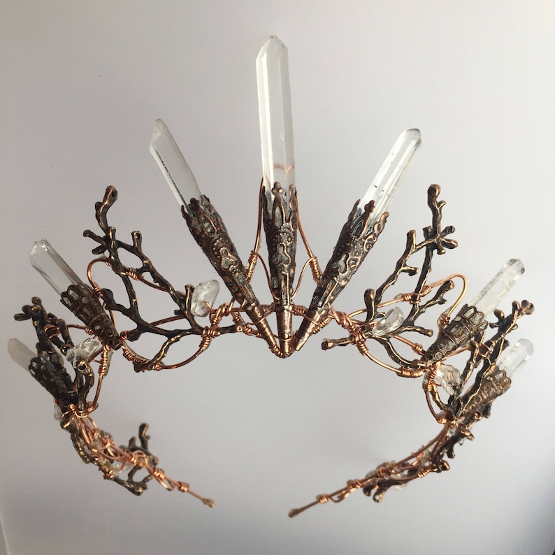 The PERSEPHONE Crown Clear Raw Crystal Quartz & Copper Branch Twig Antler Coral Crown Alternative Bride, Festival, Woodland, Fairy Witch image 5