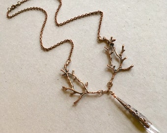 Single Branch Crystal Quartz Necklace Drop Woodland