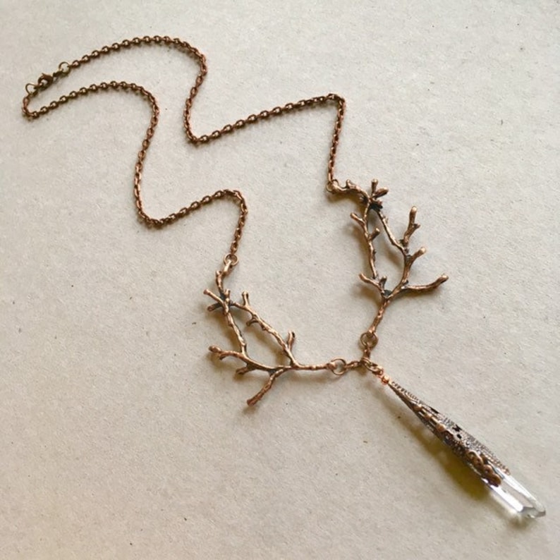 Single Branch Crystal Quartz Necklace Drop Woodland image 1