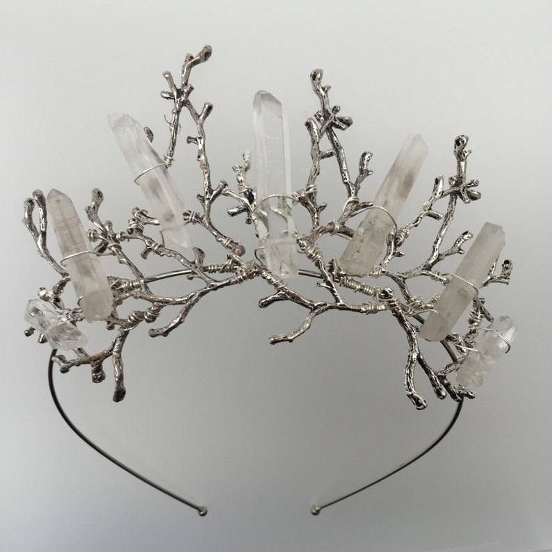 The ESME Crown Quartz Raw Crystal and Branch Twig Antler Woodland Ethereal Natural Crown. image 5