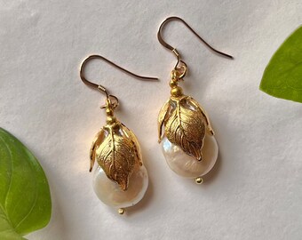 Orecchini Pendenti Con Perle Barocche D'Acqua Dolce – Placcati Oro 14K, Grandi E Lucenti, Regalo Donna