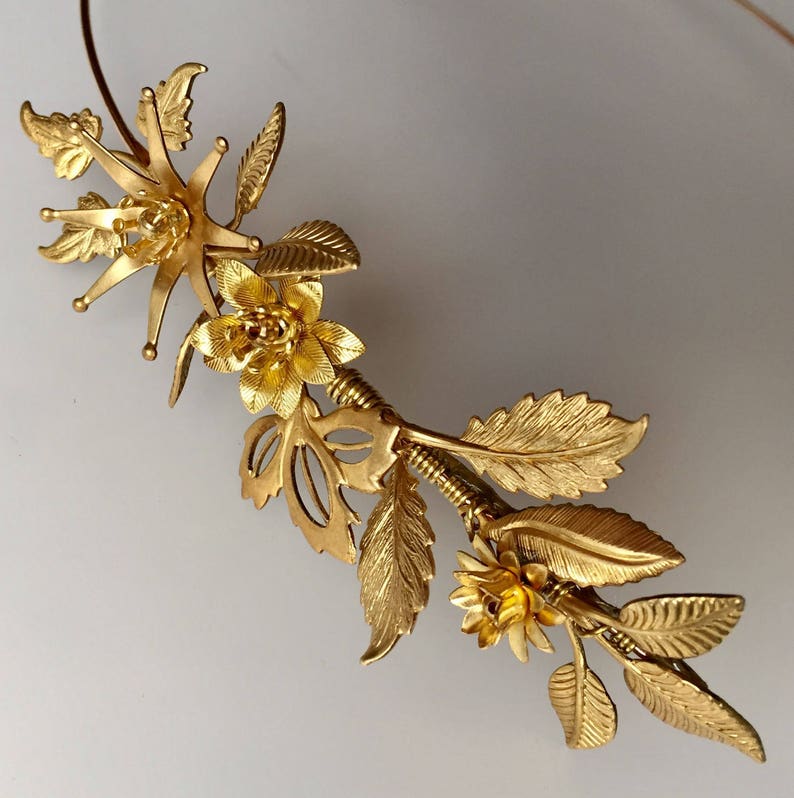 The FLORA Crown Leaf Leaves Flower Floral Tiara Headband, Gold, Grecian, Elegant, Bohemian. Bride, Bridesmaid, Prom. Flower Crown. image 2