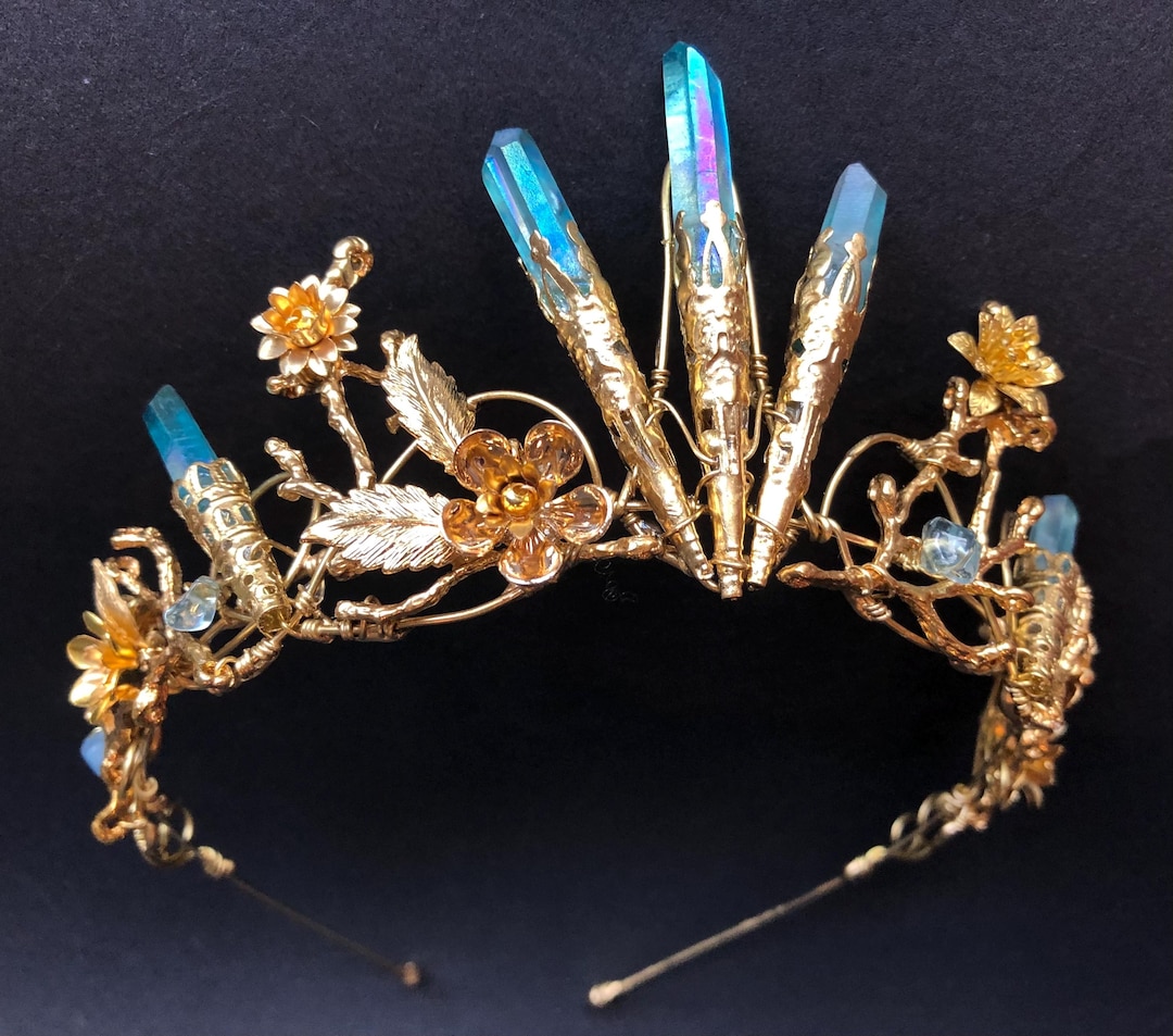 The AZURE DELPHINE - Blue Quartz Crystal Crown: Vintage Floral Tiara ...