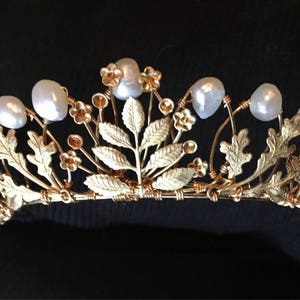 The AGATHA Crown, queen, tudor, renaissance, pearl, leaf, leaves, pearls, princess, tiara, prom, festival, game of thrones, gold, floral image 5