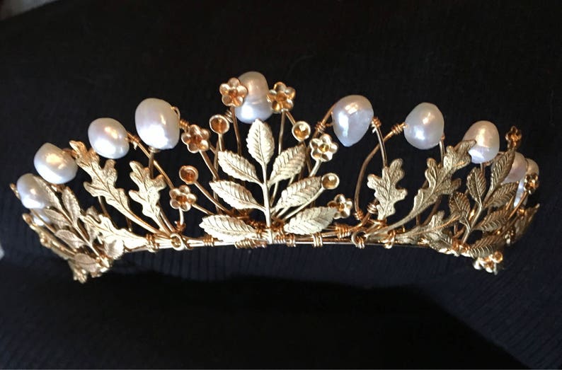 The AGATHA Crown, queen, tudor, renaissance, pearl, leaf, leaves, pearls, princess, tiara, prom, festival, game of thrones, gold, floral image 5