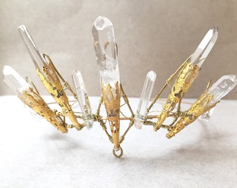 The OPHELIA Crown - Magical Natural Crystal Quartz & Gold Plated Crown Tiara - Ethereal Alternative Wedding Bridal Headdress