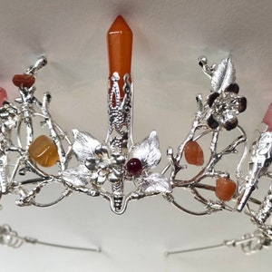 The AUBREY fire stone and flowers Crystal crown tiara. Blood Amber, Citrine, Garnet and Quartz. Vintage, Woodland, Bride, Game of Thrones image 1