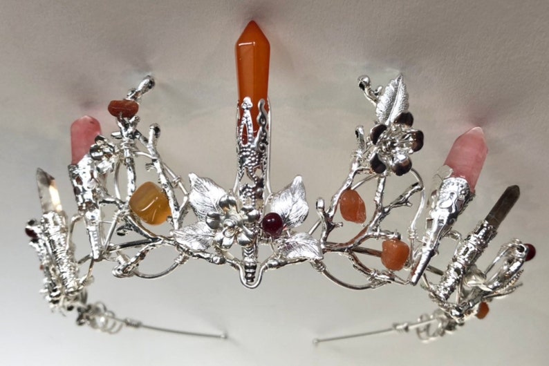 The AUBREY fire stone and flowers Crystal crown tiara. Blood Amber, Citrine, Garnet and Quartz. Vintage, Woodland, Bride, Game of Thrones image 1