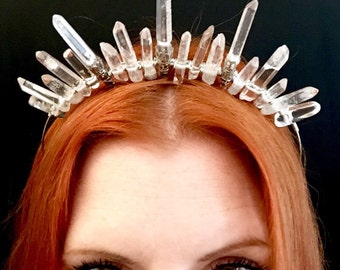 The HERMES Crown - Crystal Quartz Icon Crown Tiara headdress - Magical Headpiece. Alternative Bride, festival.