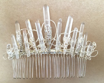 The VICTORIA COMB Raw Crystal Quartz Bridal Comb – Handmade Filigree Hair Accessory