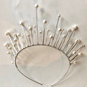 The GRETA Pearl Point Crown - Prom Bridal Bridesmaid Festival Tiara Wreath Diadem